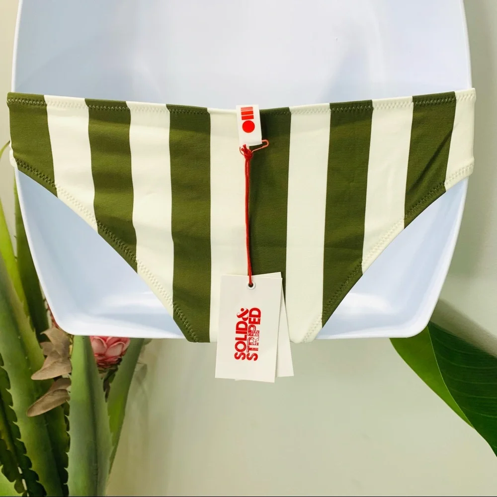 SOLID & STRIPED The Elle Bikini Bottom Olive Green White Stripe Swim Sma… - Picture 8 of 14